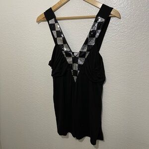 Caren Sport Silver Bling Checker Design Top Size 1XL